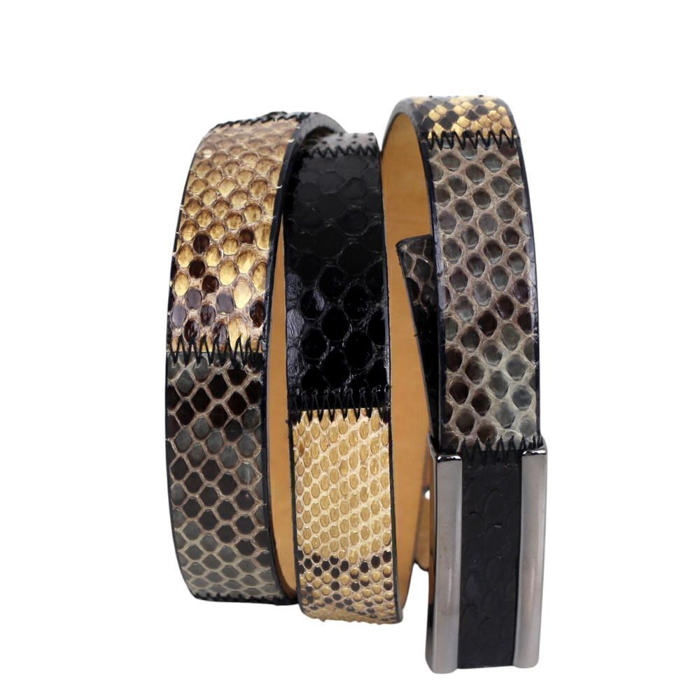The Worth Collection BLACK GRAY GENUINE PYTHON 3/4"Wd WOMEN'S SKINNY BELT M (R19